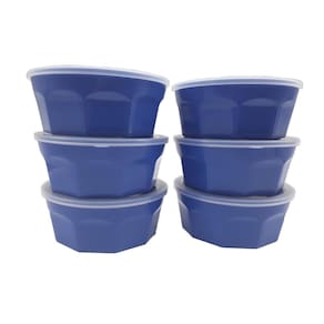 6 potes oitavados com tampa marmita sobremesa 700 ml azul