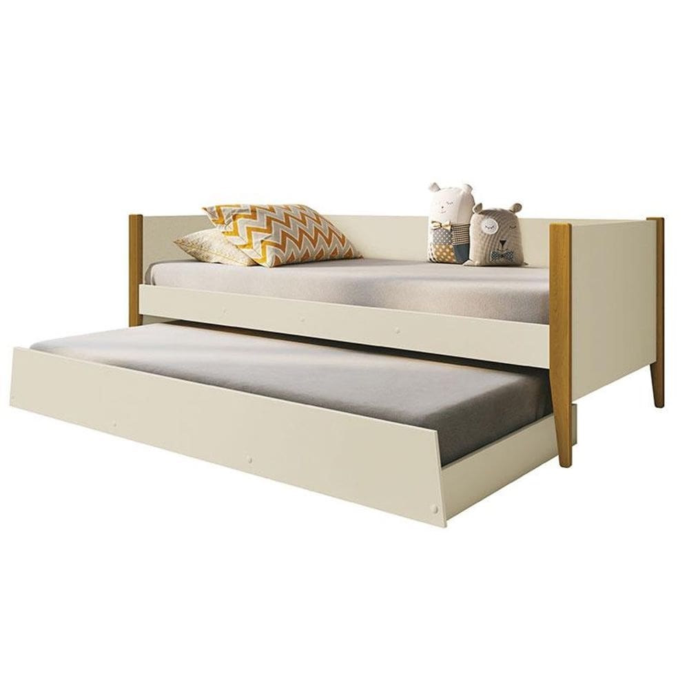 Bicama Solteiro Noah Areia com Pés Amadeirado - Reller