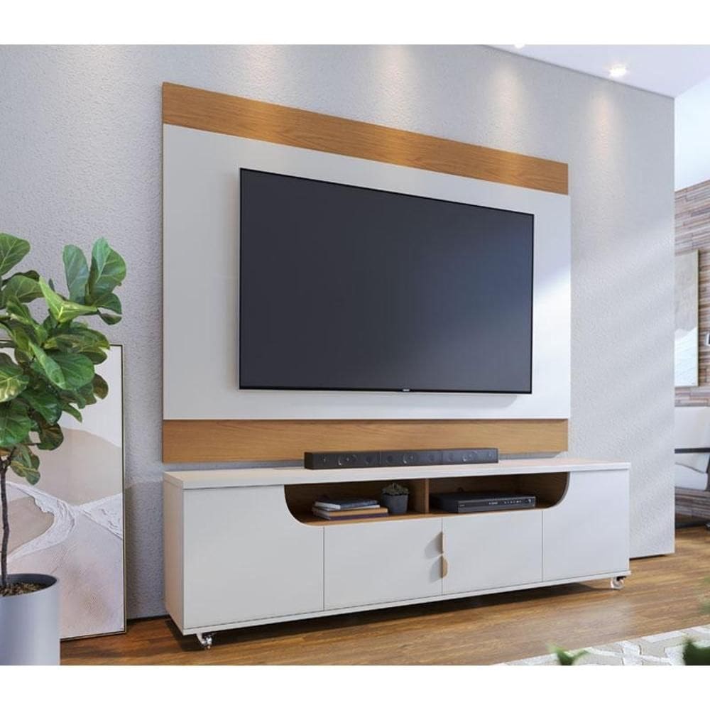 Rack Bancada Ambiente Santorini com Painel para Tv Suspenso Nilo Off White Matte Freijó – Colibri