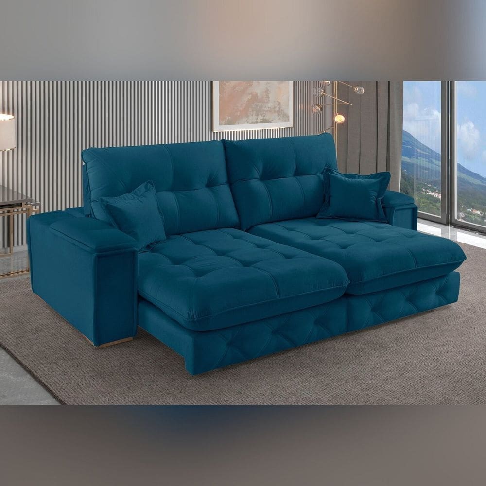 Sofá Retrátil Reclinável 210cm Istambul Yescasa Azul