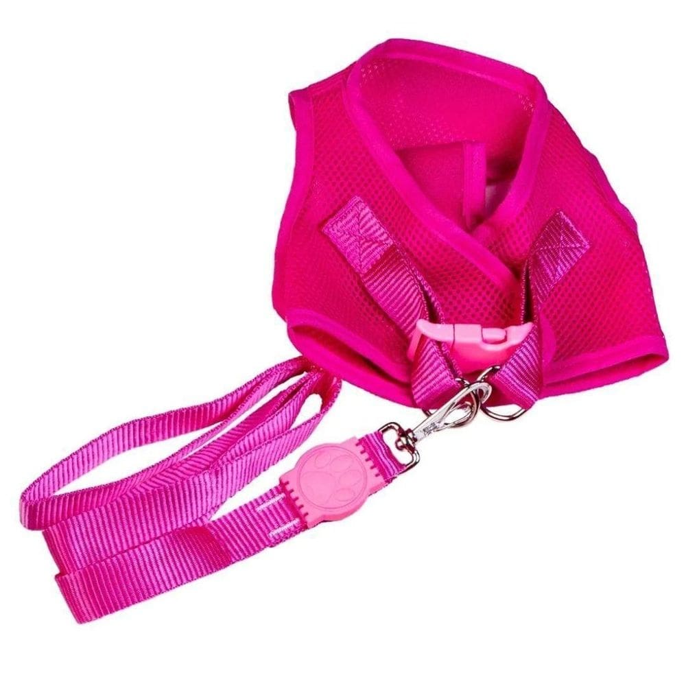 Coleira peitoral com guia aerado para cachorro rosa gg