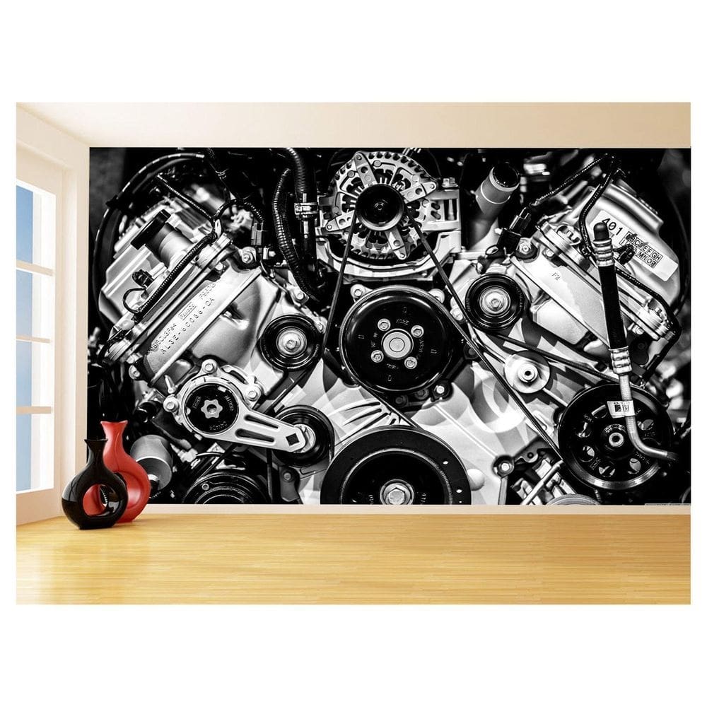 Papel De Parede 3D Carro Antigo Motor V8 Mural 3,5M Cxr03