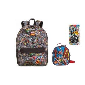 Kit escolar marvel comics mochila de costas + lancheira