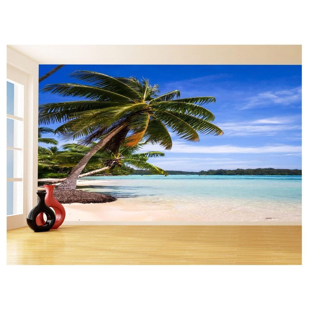 Papel De Parede Praia Mar Coqueiros Areia Céu 3,5M Npr313
