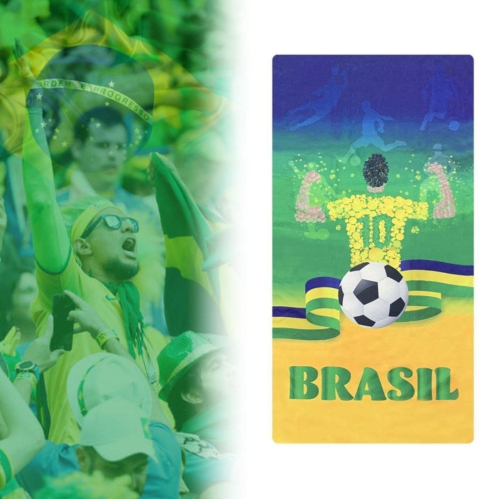 Toalha banho praia piscina aveludada brasil seleção torcida