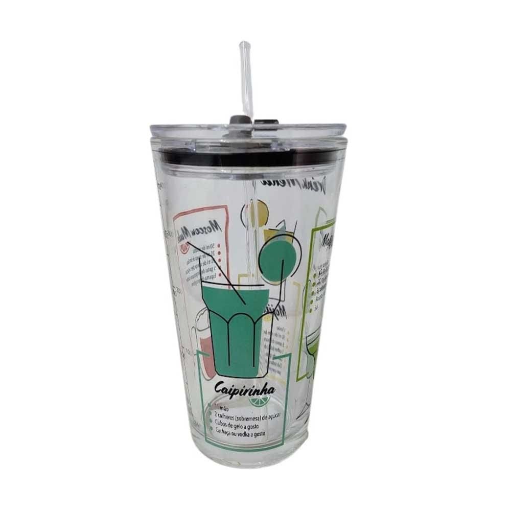 Copo drink de vidro borossilicato com canudo 450ml - lyor