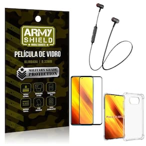 Fone bluetooth hs-615 poco x3+capinha anti shock+película 3d
