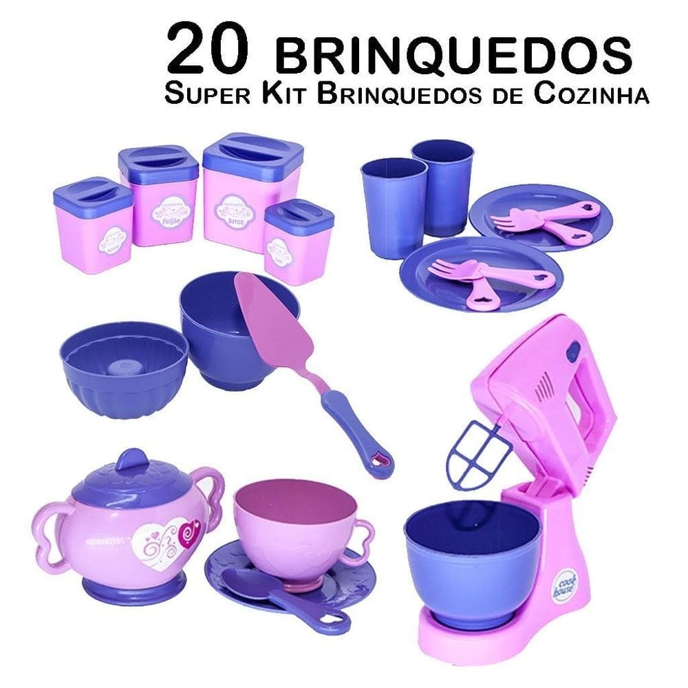 Kit cozinha infantil batedeira forminhas xícaras pires 20pç