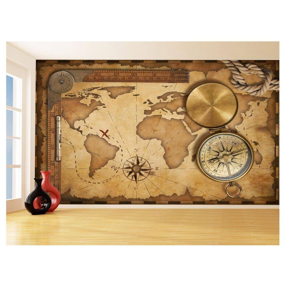 Papel De Parede 3D Mapa Mundi Retrô Vintage Arte 3,5M Nmu74