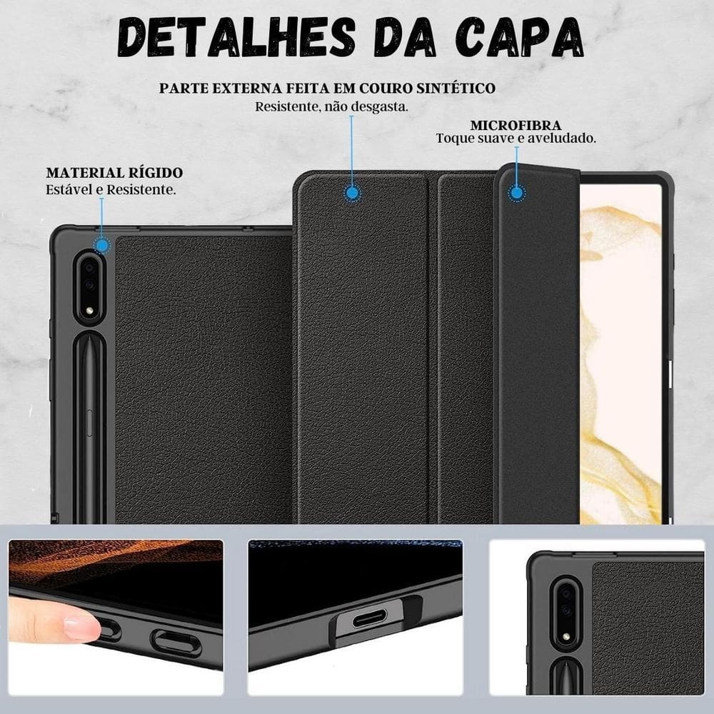 Capinha slot caneta auto sleep tpu para galaxy tab s8+ 12.4
