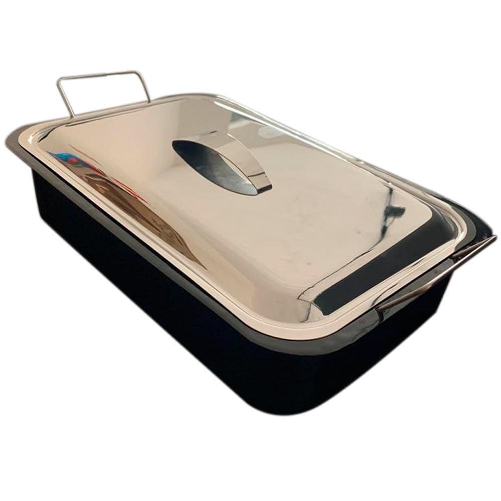 Forma Assadeira Com Grelha Esmaltada + Tampa Aço Inox Forno