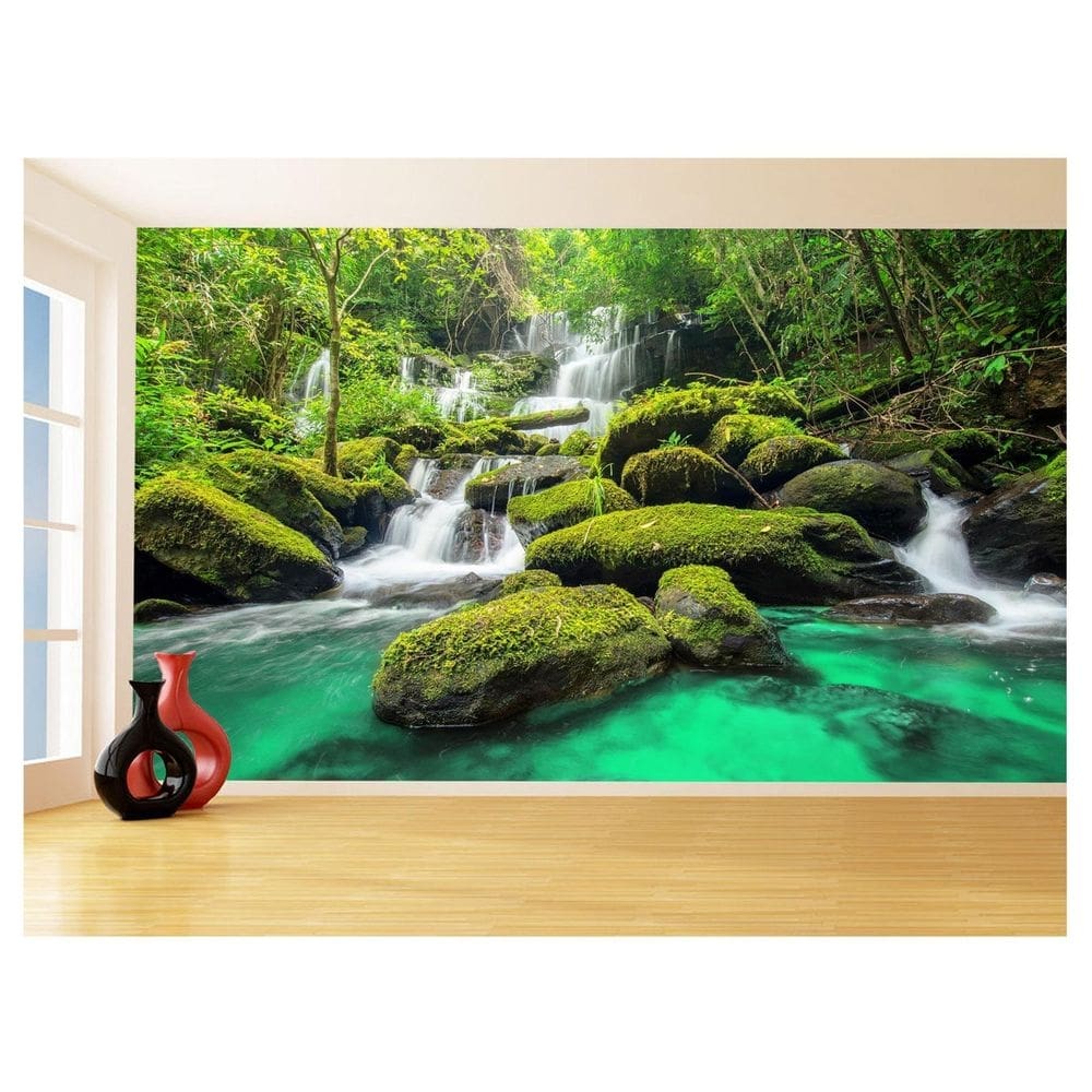 Papel De Parede 3D Paisagem Cachoeira Florestas 3,5M Nch246