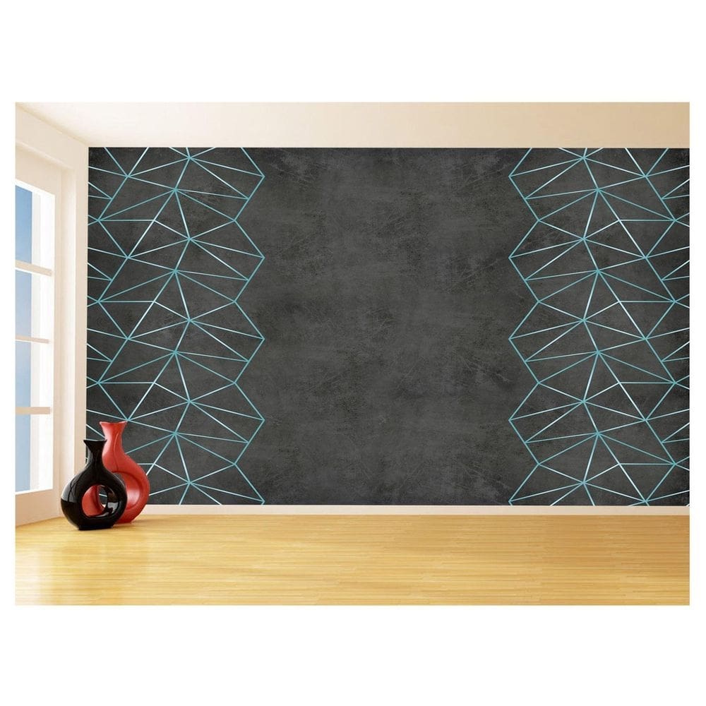 Papel De Parede Concreto Linhas Azul Turquesa 3,5M Kkt273