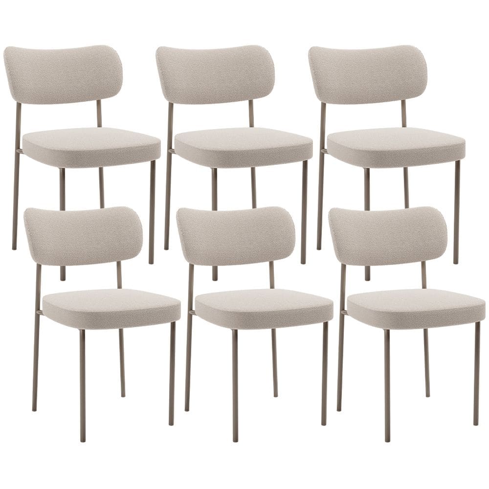 Kit 06 Cadeiras Estofadas Para Sala De Jantar Melina Base Arena L02 Bouclê Creme - Lyam Decor