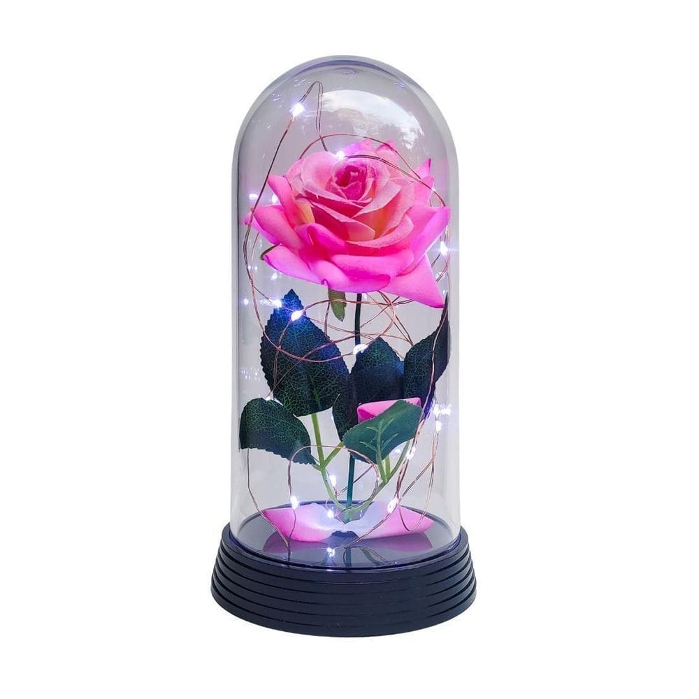 Luminária a rosa encantada rosa rosa 20 cm base preta frio