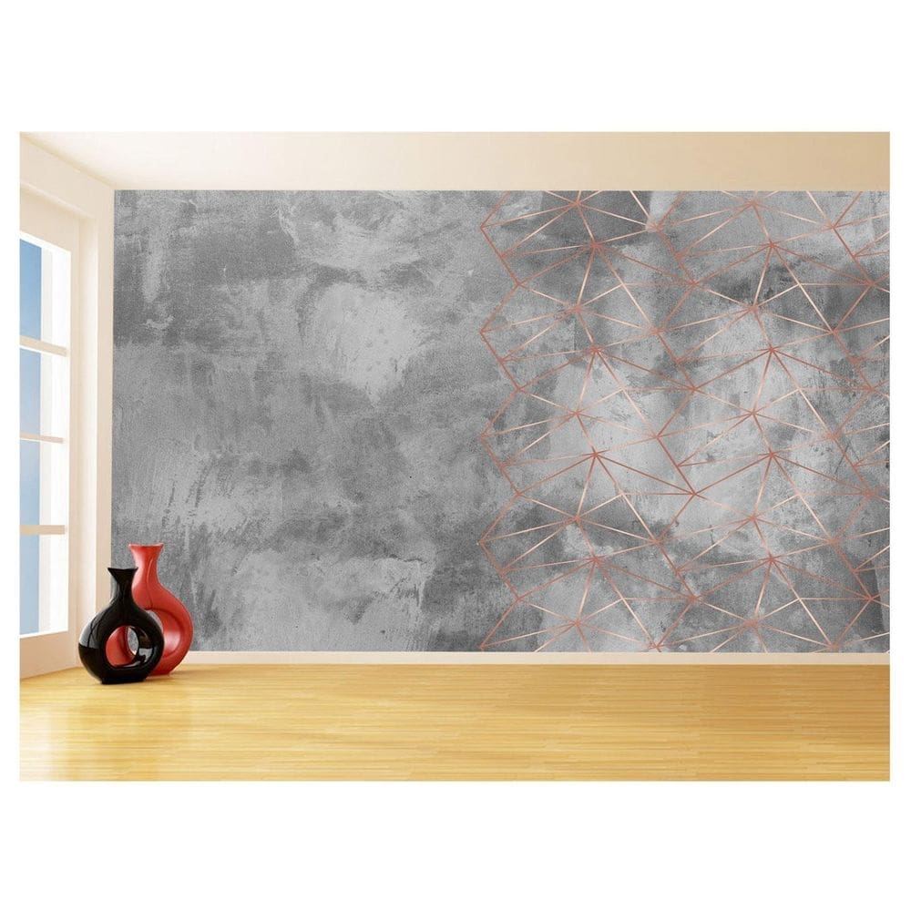 Papel De Parede 3D Concreto Linhas Dourado Rose 3,5M Kkt232