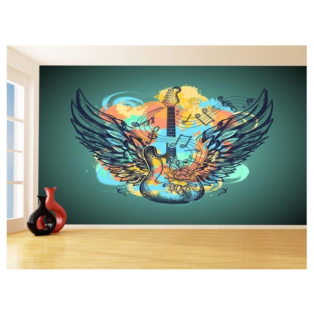 Papel De Parede Musica Guitarra Arte Graffiti 3,5M Mus113