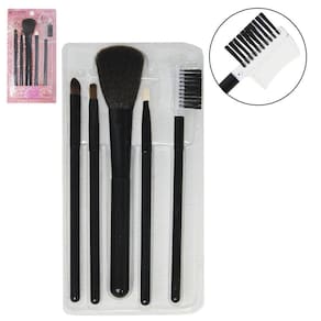 Kit maquiagem c/ pincel e acessórios - preto/marrom - 40g