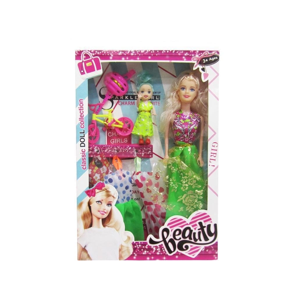 Boneca beauty fashion com bicicleta + capacete 7 peças