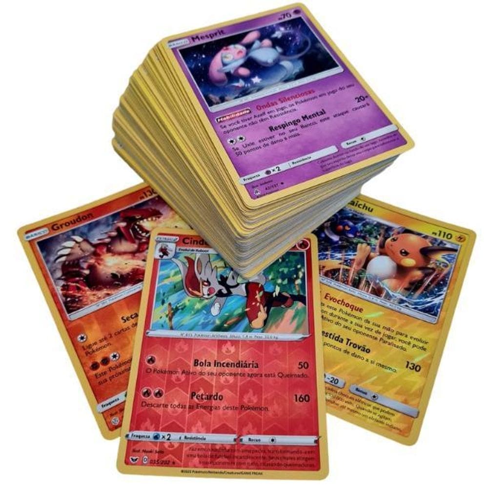 Lote de 100 cartas pokémon + 1 brilhante