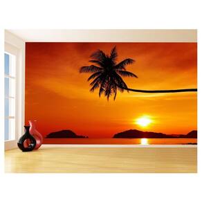 Papel De Parede 3D Paisagem Por Do Sol Mar Praia 3,5M Pds34