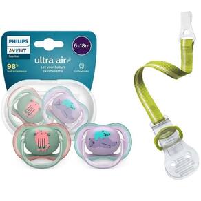 Chupeta gato e urso 6-18m + prendedor chupeta -philips avent