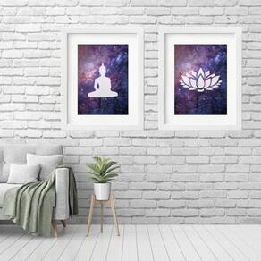Kit 2 Quadros Grandes Buda Galáxia - 60X48Cm