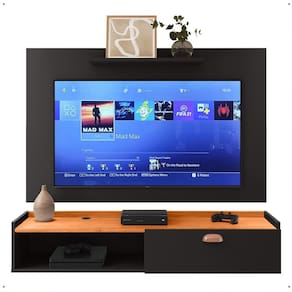 Kit Sala Estar Completa Rack Suspenso Home Classic Painel Star Tv 32 Polegadas Preto/Cinamomo - Lojas RPM
