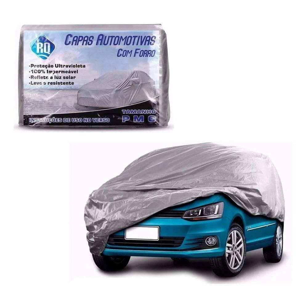Capa carro proteção tamanho g impermeável com forro central cinza grande
