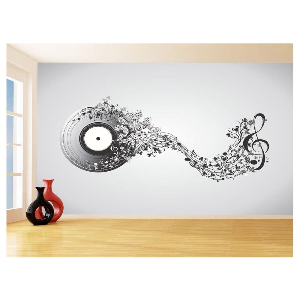 Papel De Parede 3D Musica Vinil Notas Musicais 3,5M Mus58
