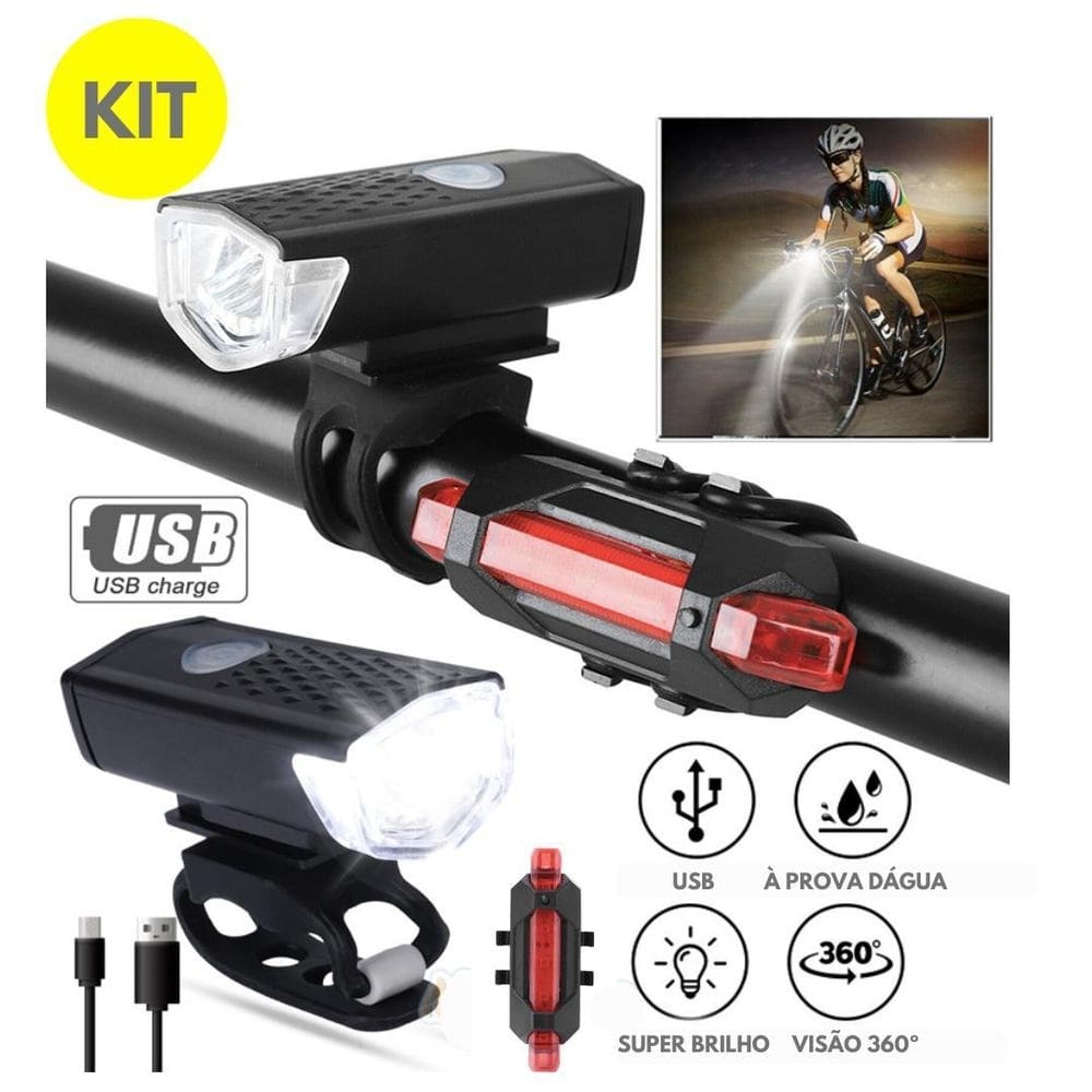Farol para bike + lanterna pisca traseira recarregável usb
