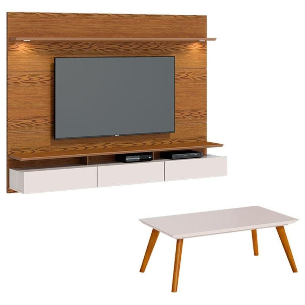 Painel Suspenso Decore 1.8 com mesa de Centro Classic Freijó Off White - Imcal