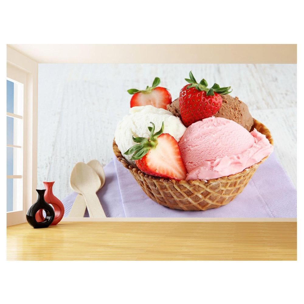 Papel De Parede 3D Alimentos Sorvete Casquinha 3,5M Al351