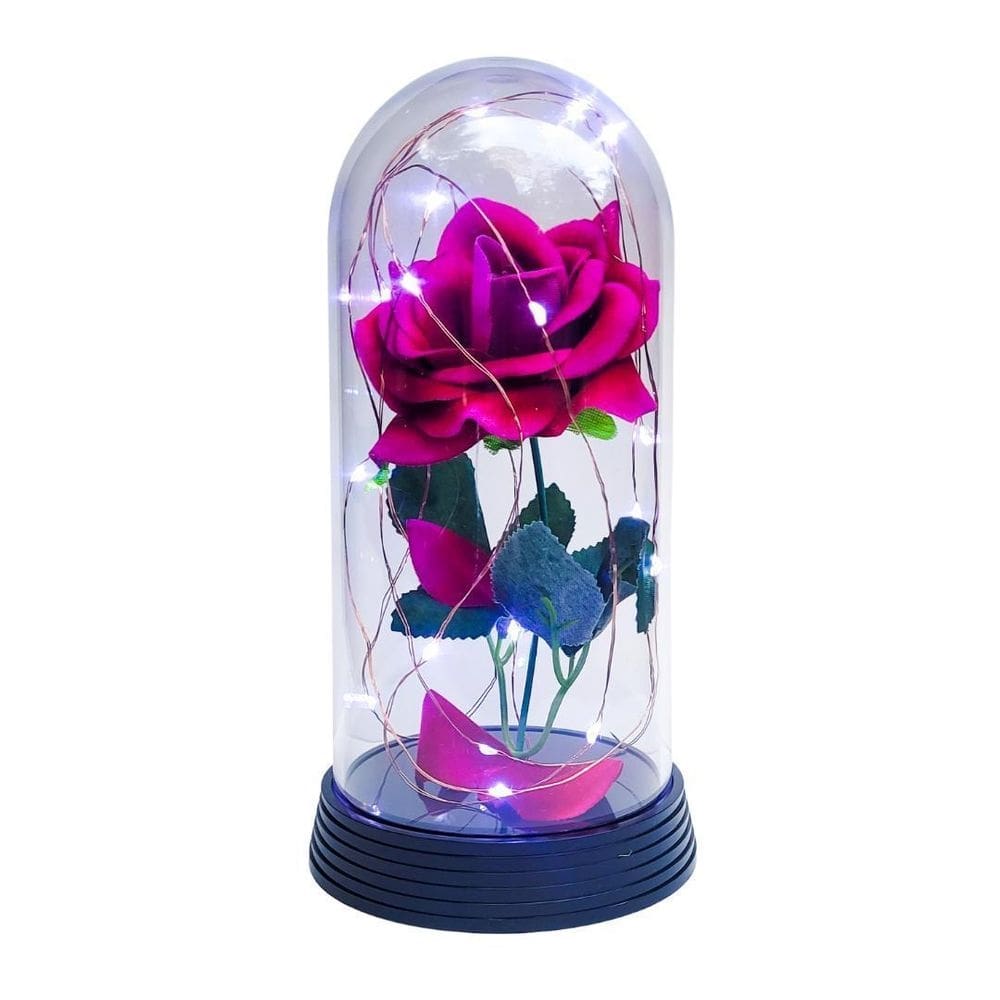 Luminária a rosa encantada pink 20 cm base preta frio