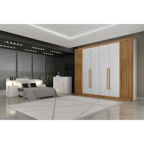 Guarda Roupa Casal 6 Portas 8 Gavetas - Orfeus Ripado-Branco - Móveis Novo Horizonte