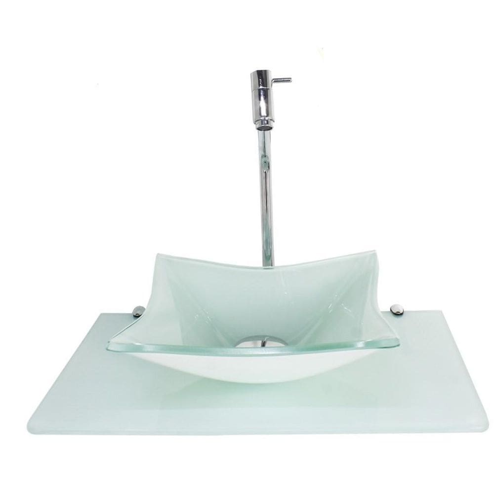 Kit cuba de vidro 10mm tampo 50cm branco full com suporte