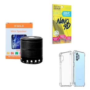 Kit caixa de som + capinha samsung a32 4g + película 9d