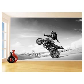 Papel De Parede 3D Moto Grau Empinando Manobra 3,5M Bkm38