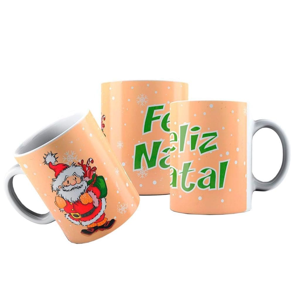 Caneca cerâmica de natal papai noel feliz mensagem