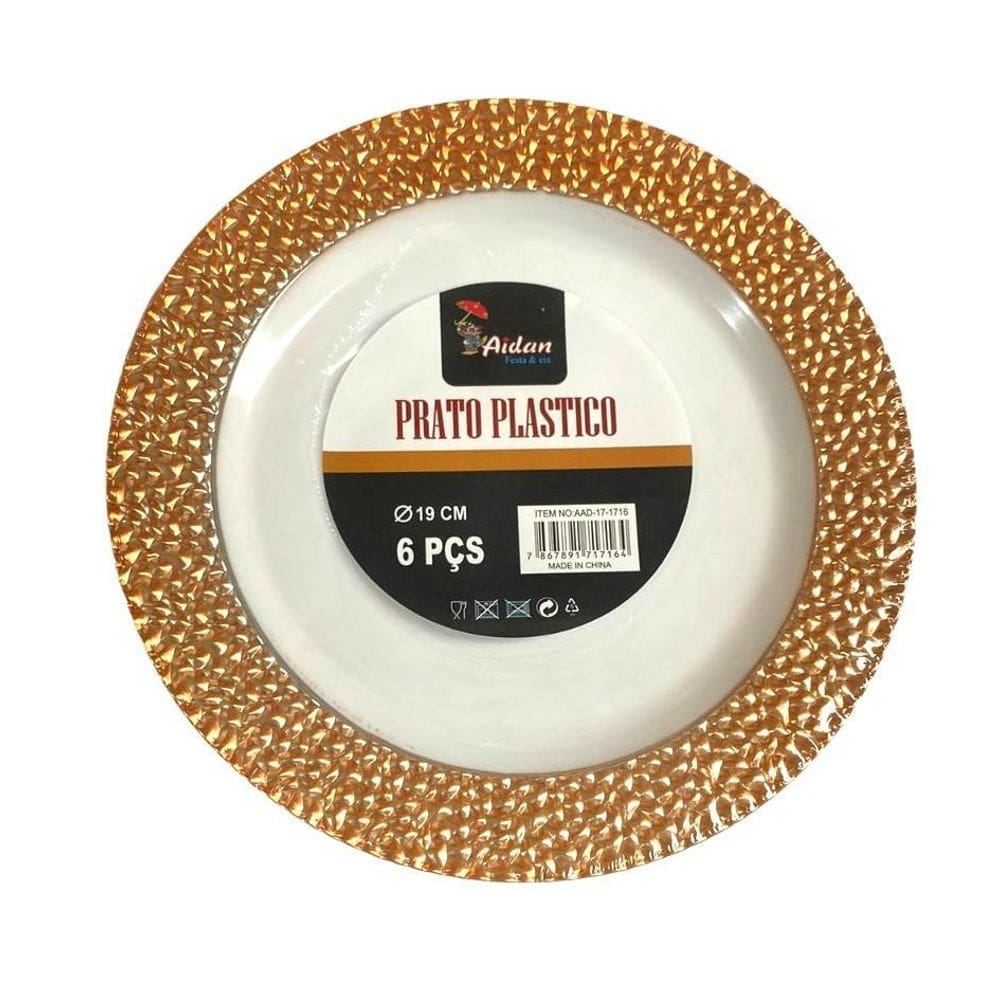 Kit 18Un Pratinho Borda Perolada Rose Plástico Rígido 19Cm