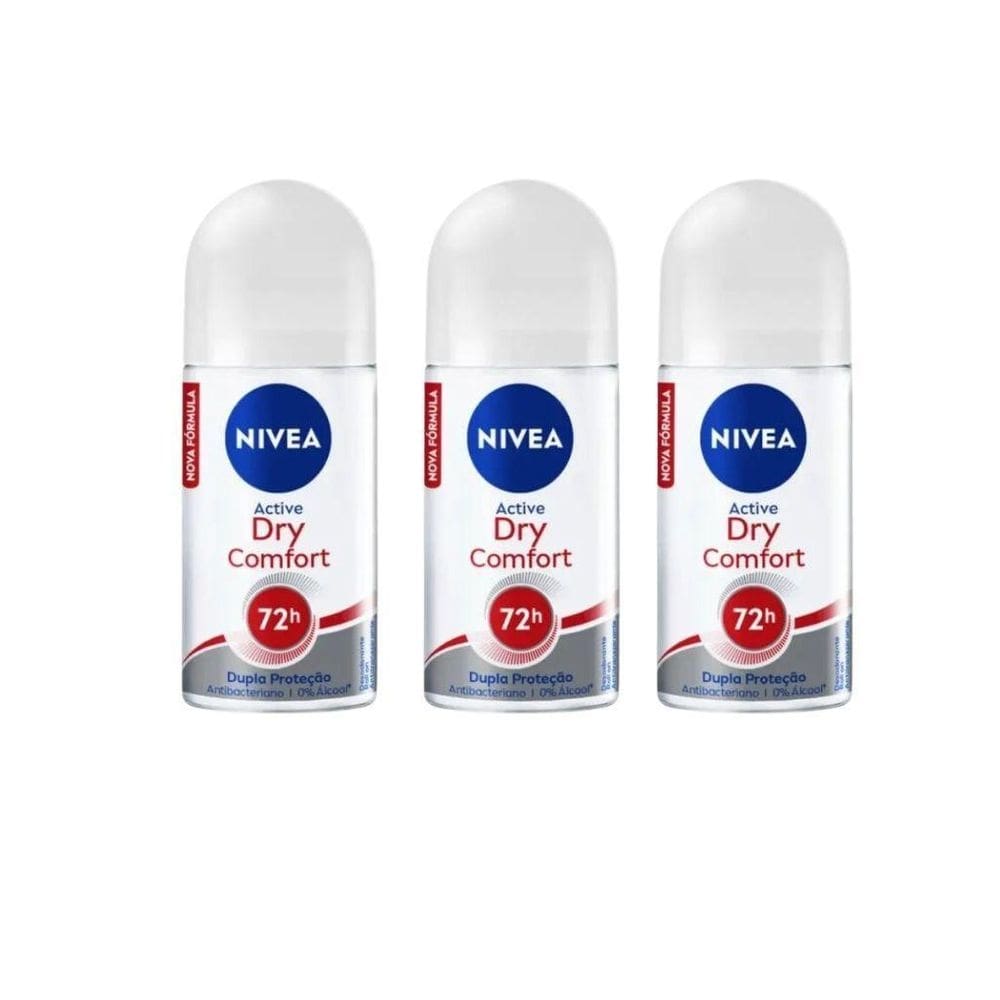 Desodorante roll-on nivea 50ml fem dry comfort - -kit 3un