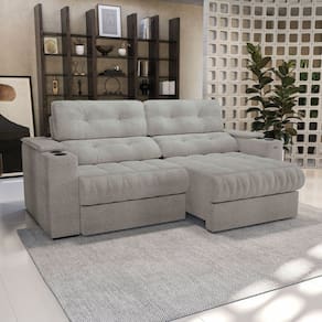 Sofá 260cm com Porta Copos Retrátil e Reclinável Premier Cinza