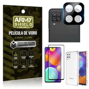 Capinha samsung m62 + película de câmera + película 3d