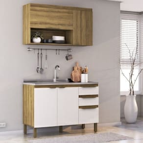 Cozinha Modulada 2 Peças 1 Aéreo 1 Balcão Magnólia Mel/Branco