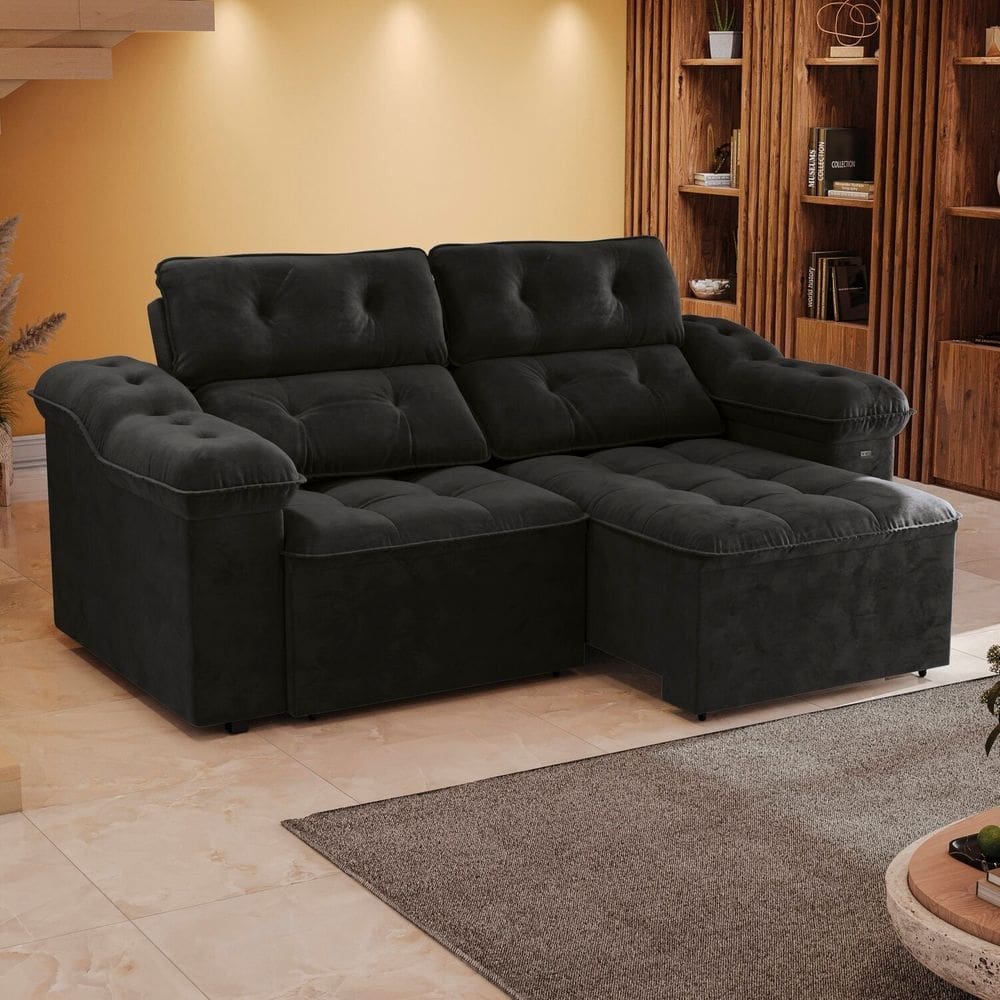 Sofá 260cm Retrátil e Reclinável Sierra Preto