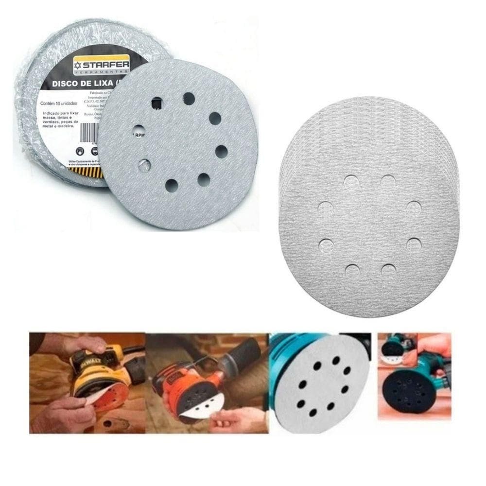 Disco de lixa tiras aderentes branco 125mm grão 60 starfer 100