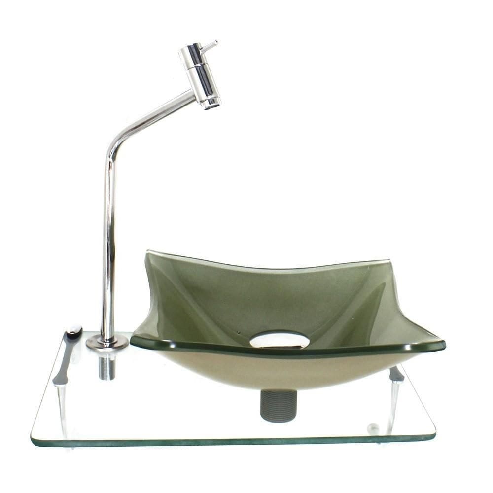 Kit cuba de vidro 10mm champanhe tampo 40cm incolor suporte