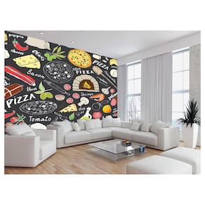 Papel De Parede Estilo Lousa Pizza Ingrediente 3,5M Lcb08