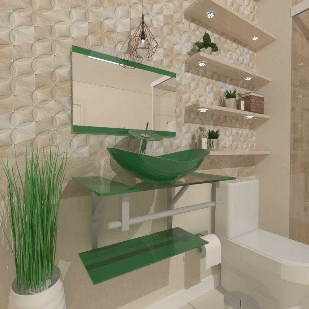 Gabinete de vidro 40cm ac com cuba oval verde