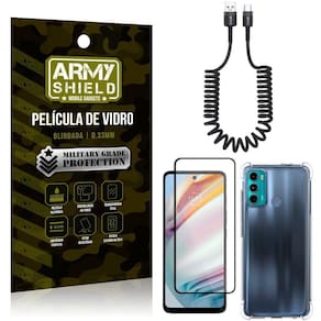 Cabo espiral moto g60+capinha anti impacto+película 3d